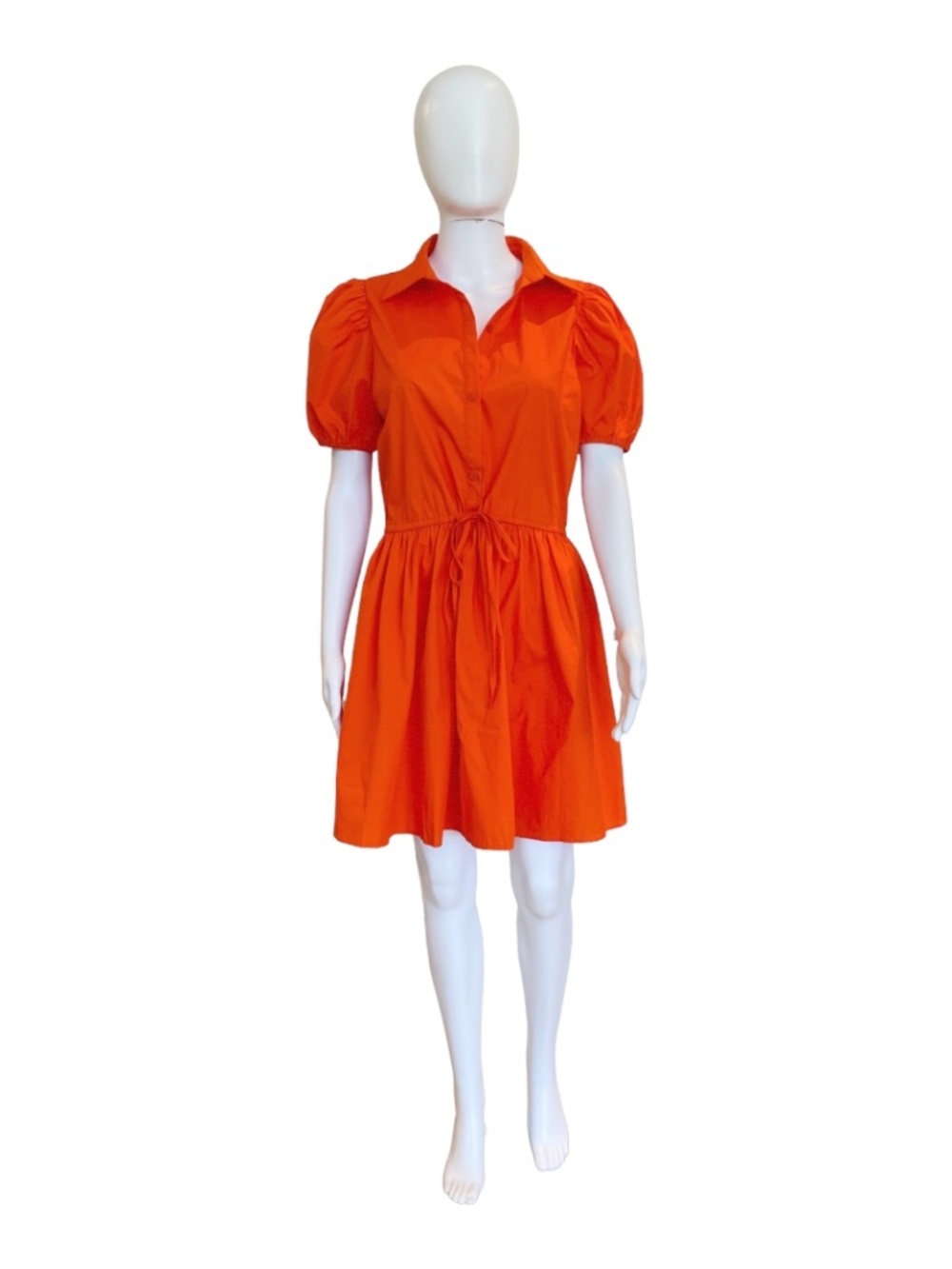 DELUC Gasus Dress Orange Cotton Mini Dress Puff Sleeve Size S
